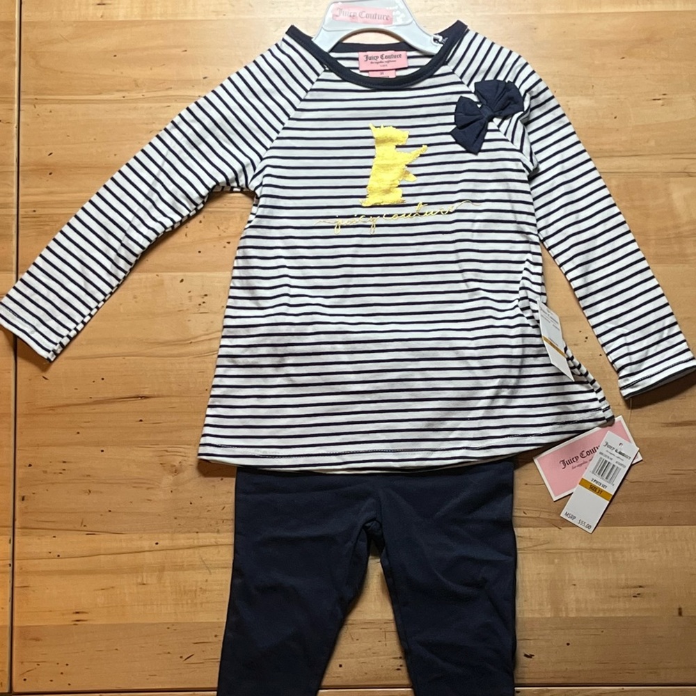 Juicy Couture 2 Pce set size 3T Girls With Gold Dog And Bow New With Tag